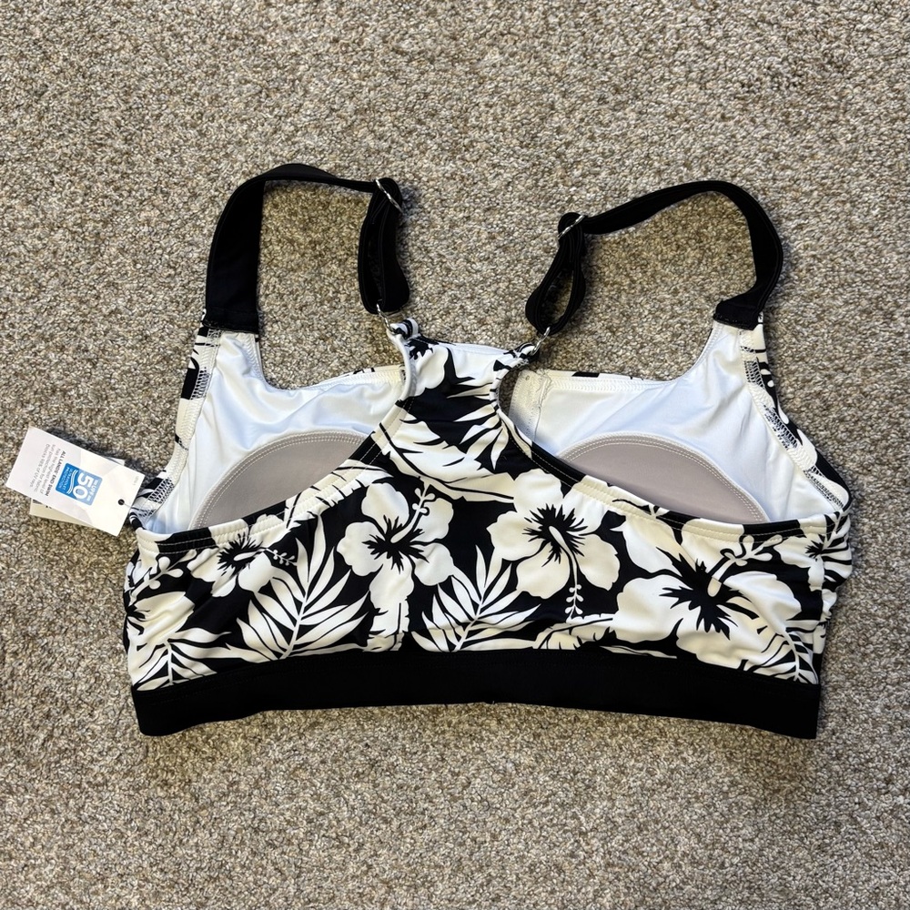 Lands end black and white hibiscus floral sporty bikini top NWT - Picture 3 of 5